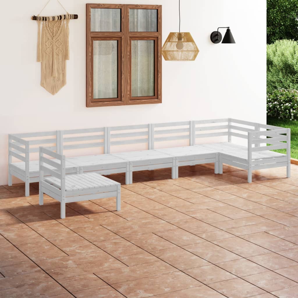 7-tlg. Garten-Lounge-Set Massivholz Kiefer Weiss